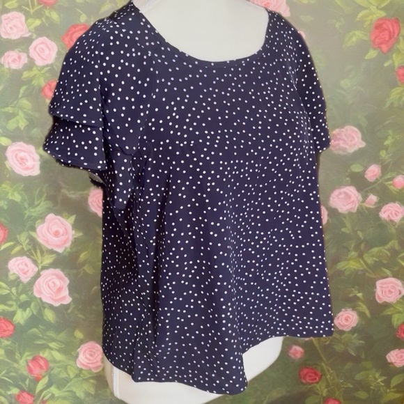 Navy Polka Dot Ruffle Sleeve Top - Picture 3 of 7